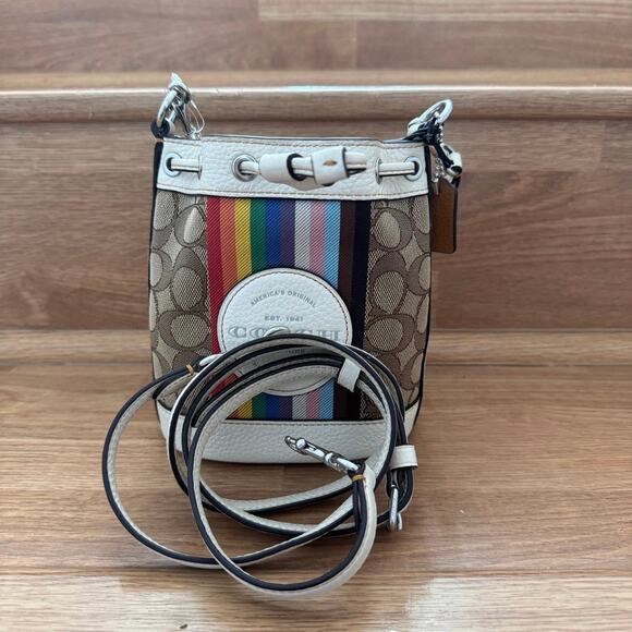 Coach Mini Dempsey Bucket Bag In Signature Jacquard With Rainbow Stripe - Picture 5 of 9